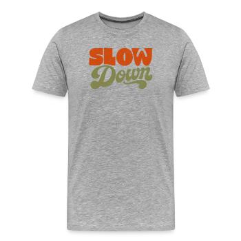 Retro-70er-Jahre-Distressed Typografie verlangsamen - Männer Premium Bio T-Shirt - Grau meliert - Vorne - Damien (186cm)