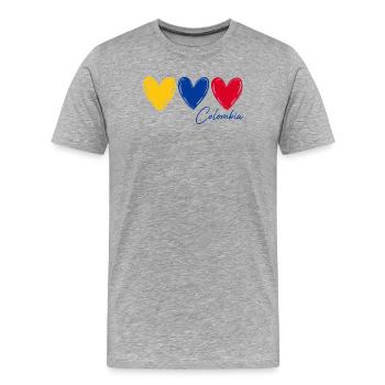 T-shirt Colombie Cœurs Drapeau Fierté - T-shirt bio Premium Homme - gris chiné - Devant - Damien (186cm)