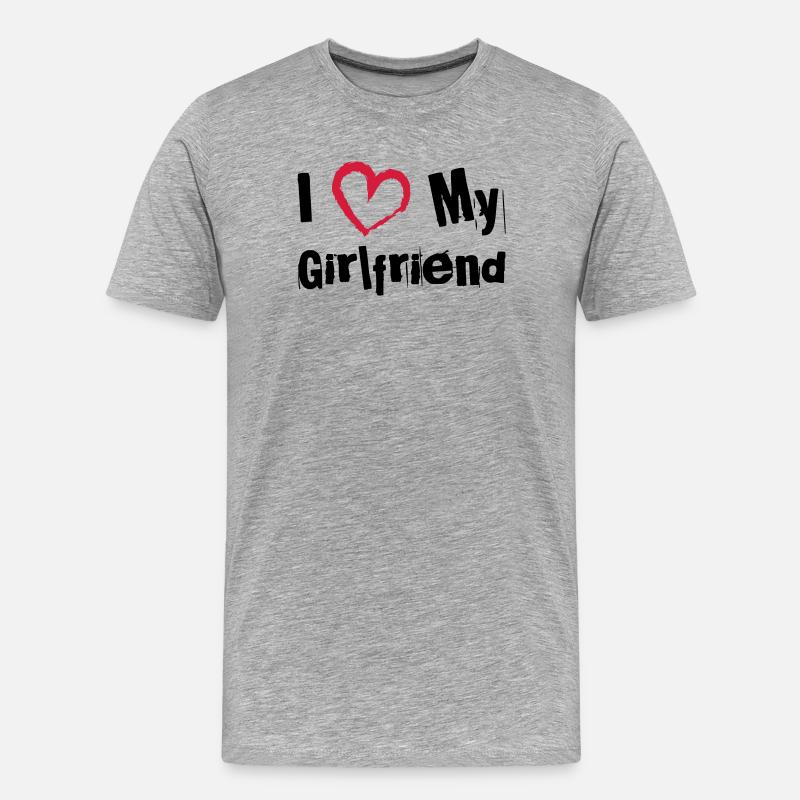I Love My Girlfriend - Männer Premium Bio T-Shirt - Grau meliert