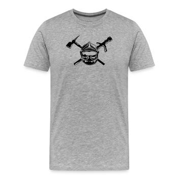 casque_pompier_hache et lance - T-shirt bio Premium Homme - gris chiné - Devant - Damien (186cm)