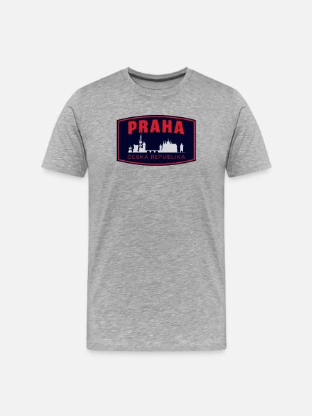 Praha Skyline Silhouette - Männer Premium Bio T-Shirt - Grau meliert