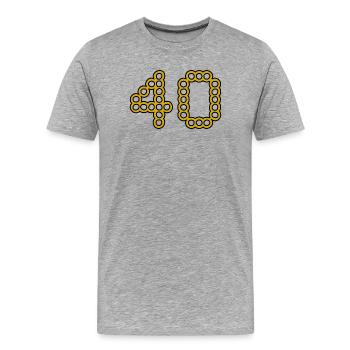 40. 40 ANS. 40e ANNIVERSAIRE. ANNIVERSAIRE 40 ANS. - T-shirt bio Premium Homme - gris chiné - Devant - Damien (186cm)