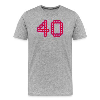 40. 40 ANS. 40e ANNIVERSAIRE. ANNIVERSAIRE 40 ANS. - T-shirt bio Premium Homme - gris chiné - Devant - Damien (186cm)