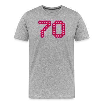 70. 70 ANS. 70e ANNIVERSAIRE. ANNIVERSAIRE 70 ANS. - T-shirt bio Premium Homme - gris chiné - Devant - Damien (186cm)