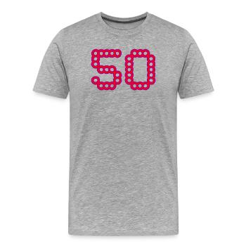 50. 50 ANS. 50e ANNIVERSAIRE. ANNIVERSAIRE 50 ANS. - T-shirt bio Premium Homme - gris chiné - Devant - Damien (186cm)