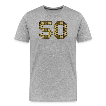 50. 50 ANS. 50e ANNIVERSAIRE. ANNIVERSAIRE 50 ANS. - T-shirt bio Premium Homme - gris chiné - Devant - Damien (186cm)