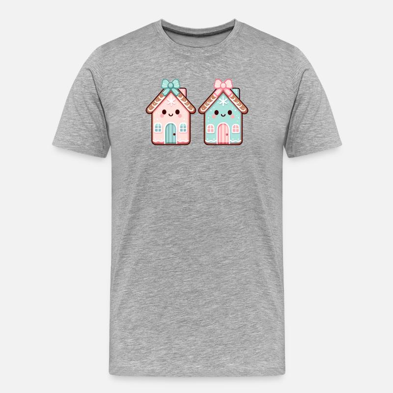 Süßes Lebkuchenhaus-Duo - Männer Premium Bio T-Shirt - Grau meliert