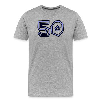 50. 50 ANS. 50e ANNIVERSAIRE. ANNIVERSAIRE 50 ANS. - T-shirt bio Premium Homme - gris chiné - Devant - Damien (186cm)