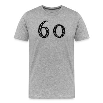 60. 60 ANS. 60e ANNIVERSAIRE. ANNIVERSAIRE 60 ANS. - T-shirt bio Premium Homme - gris chiné - Devant - Damien (186cm)