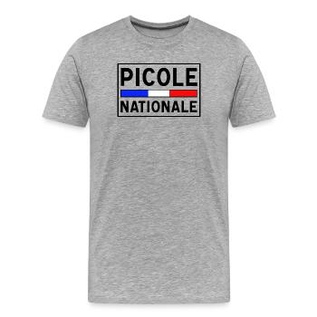Picole Nationale nouveau design - T-shirt bio Premium Homme - gris chiné - Devant - Damien (186cm)