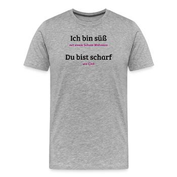 Chili Wahnsinn Motiv - Männer Premium Bio T-Shirt - Grau meliert - Vorne - Damien (186cm)