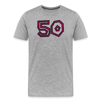 50. 50 ANS. 50e ANNIVERSAIRE. ANNIVERSAIRE 50 ANS. - T-shirt bio Premium Homme - gris chiné - Devant - Damien (186cm)