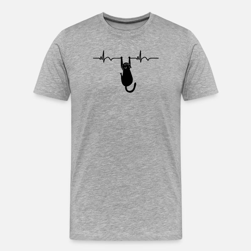 Katze EKG Herzfrequenz Herzschlag - Männer Premium Bio T-Shirt - Grau meliert