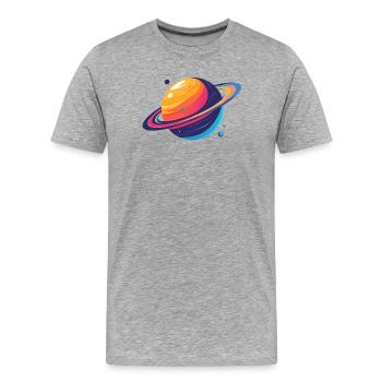 Neon Planetenkosmos Planet mit Ring und Monden - Männer Premium Bio T-Shirt - Grau meliert - Vorne - Damien (186cm)