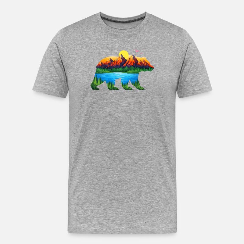 Geometrischer Bergbär Landschaft - Männer Premium Bio T-Shirt - Grau meliert