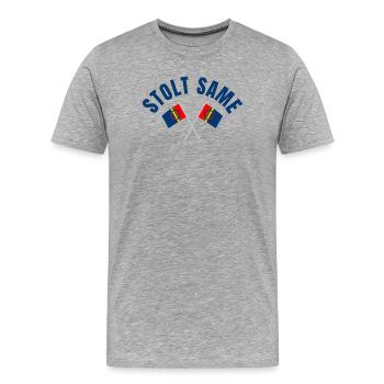 Proud Sami – Drapeaux croisés - T-shirt bio Premium Homme - gris chiné - Devant - Damien (186cm)