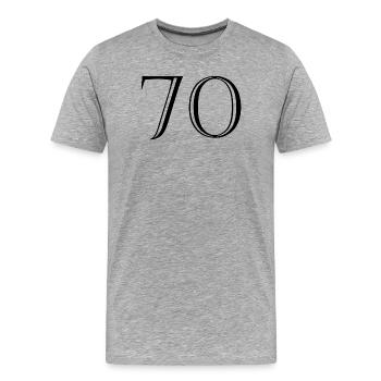 70. 70 ANS. 70e ANNIVERSAIRE. ANNIVERSAIRE 70 ANS. - T-shirt bio Premium Homme - gris chiné - Devant - Damien (186cm)