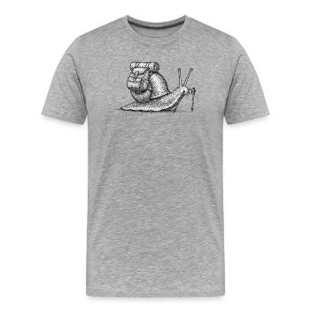 Snail Trekker mit Rucksack - Männer Premium Bio T-Shirt - Grau meliert - Vorne - Damien (186cm)
