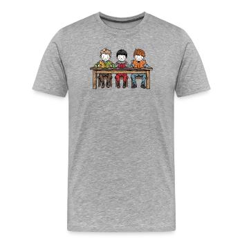 Trois garçons à table lisant un livre – l’amitié - T-shirt bio Premium Homme - gris chiné - Devant - Damien (186cm)