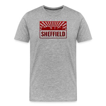 Sheffield Skyline Rot Neon - Männer Premium Bio T-Shirt - Grau meliert - Vorne - Damien (186cm)