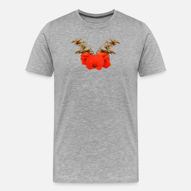 ländliche blumenmuster, Mohnmuster mit Hafer - Männer Premium Bio T-Shirt - Grau meliert