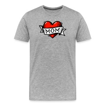 Coeur - Bande - Maman - T-shirt bio Premium Homme - gris chiné - Devant - Damien (186cm)