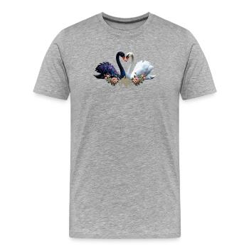Ewige Bindung, schwarz-weiße Schwäne in Liebe - Männer Premium Bio T-Shirt - Grau meliert - Vorne - Damien (186cm)