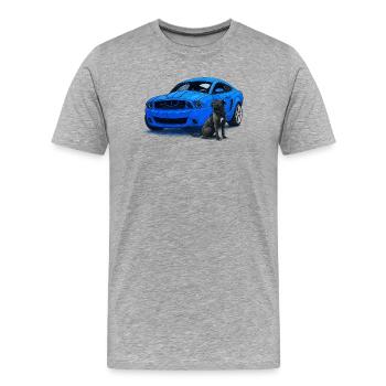 Blauer Musclecar Hundepartner - Männer Premium Bio T-Shirt - Grau meliert - Vorne - Damien (186cm)
