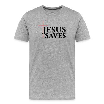 Jesus Rettet - Männer Premium Bio T-Shirt - Grau meliert - Vorne - Damien (186cm)