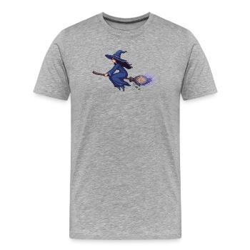 Hexe auf Besen in Zauberblau - Männer Premium Bio T-Shirt - Grau meliert - Vorne - Damien (186cm)