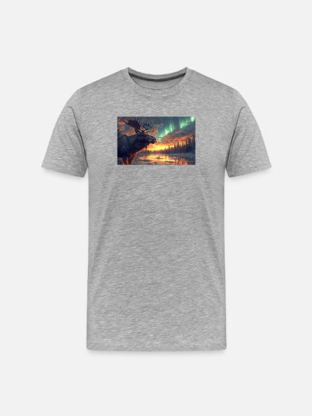 Elch unter Polarlichtern: Arktische Magie - Männer Premium Bio T-Shirt - Grau meliert