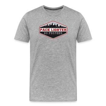 Pack lighter, go further - Men's Premium Organic T-Shirt - heather grey - Front - Damien (186cm)