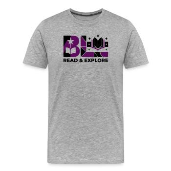 Lire Explorer la typographie du livre - T-shirt bio Premium Homme - gris chiné - Devant - Damien (186cm)