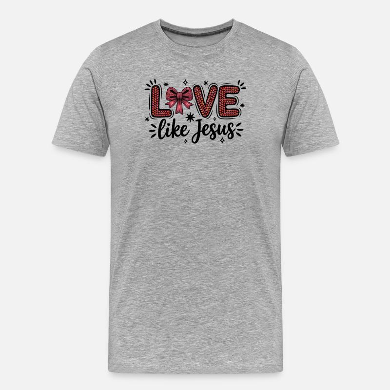 Love Like Jesus Heart Scripture Bow - Men's Premium Organic T-Shirt - heather grey