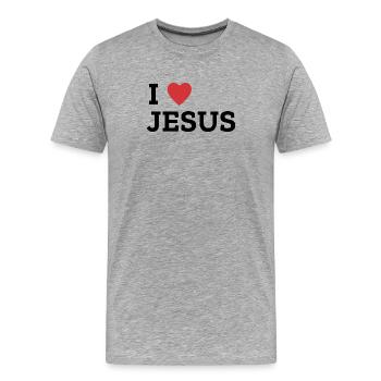 T-shirt graphique en gras I Heart Jesus - T-shirt bio Premium Homme - gris chiné - Devant - Damien (186cm)
