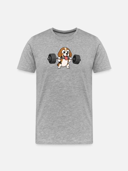 Beagle Dog Bodybuilding Weightlifting Comic - Men's Premium Organic T-Shirt - heather grey