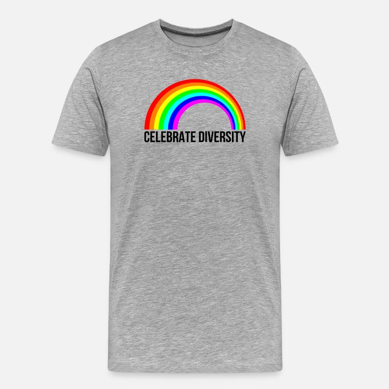 Celebrate Diversity Rainbow Statement - Männer Premium Bio T-Shirt - Grau meliert