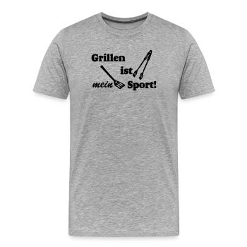Grillkönig,Grillen,BBQ,Grillen mein Sport (25) - Männer Premium Bio T-Shirt - Grau meliert - Vorne - Damien (186cm)