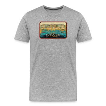 Badge retro, Toulouse France est ma ville natale - T-shirt bio Premium Homme - gris chiné - Devant - Damien (186cm)