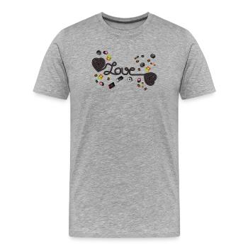 schwarze Lakritz Herzen als Schnecke gerollt. - Männer Premium Bio T-Shirt - Grau meliert - Vorne - Damien (186cm)