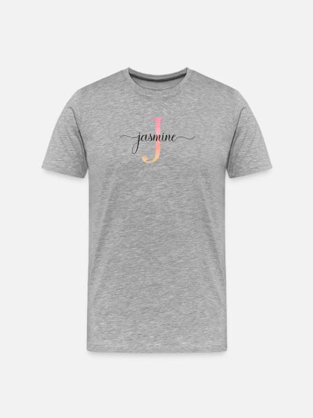 J | Monogramme | Nom | Jasmin |Aquarelle - T-shirt bio Premium Homme - gris chiné