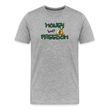 money buys freedom - Men's Premium Organic T-Shirt - heather grey - Front - Damien (186cm)