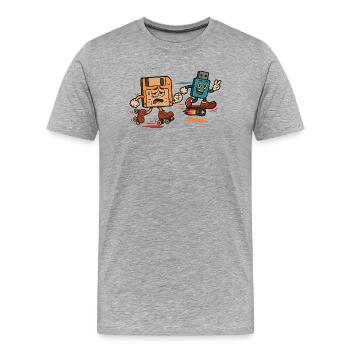 Blague sarcastique des années 80 : disquette ou clé USB - T-shirt bio Premium Homme - gris chiné - Devant - Damien (186cm)