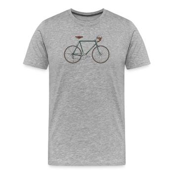Vélo vintage avec poignées en cuir - T-shirt bio Premium Homme - gris chiné - Devant - Damien (186cm)