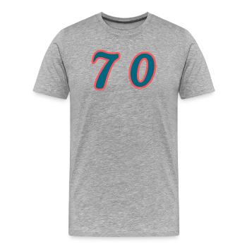 70. 70 ANS. 70e ANNIVERSAIRE. ANNIVERSAIRE 70 ANS. - T-shirt bio Premium Homme - gris chiné - Devant - Damien (186cm)