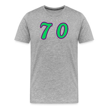 70. 70 ANS. 70e ANNIVERSAIRE. ANNIVERSAIRE 70 ANS. - T-shirt bio Premium Homme - gris chiné - Devant - Damien (186cm)