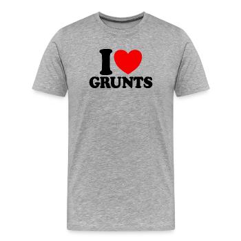 J’adore les grognements Cœur rouge Grognements drôles - T-shirt bio Premium Homme - gris chiné - Devant - Damien (186cm)