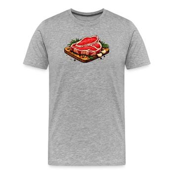 Illustration de steak juteux - T-shirt bio Premium Homme - gris chiné - Devant - Damien (186cm)