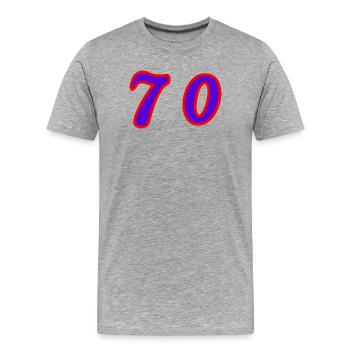 70. 70 ANS. 70e ANNIVERSAIRE. ANNIVERSAIRE 70 ANS. - T-shirt bio Premium Homme - gris chiné - Devant - Damien (186cm)