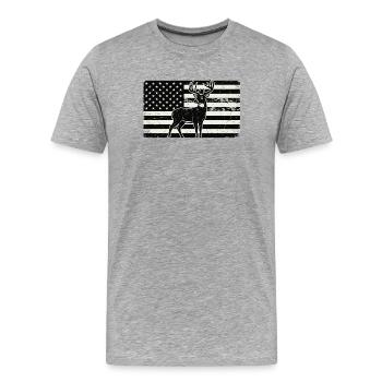 American Flag Deer – Patriotic Hunting Design - Männer Premium Bio T-Shirt - Grau meliert - Vorne - Damien (186cm)